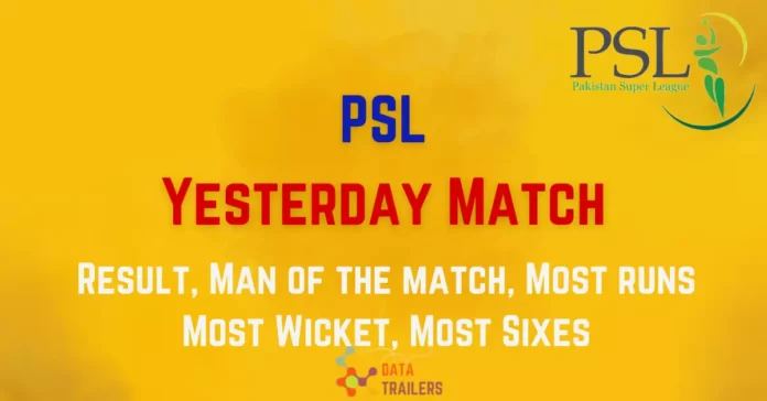 psl yesterday match result, man of the matc, most sixes, runs wickets