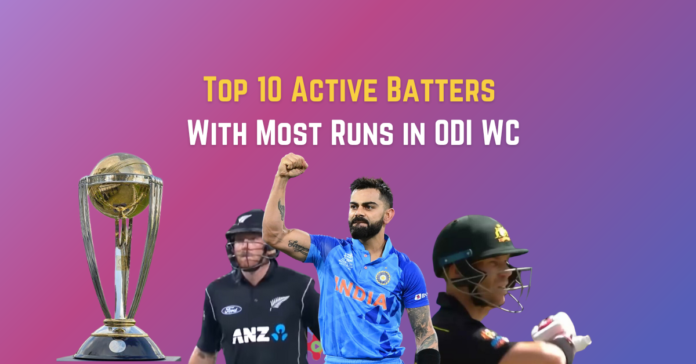 most runs in odi world cup top 10 active batsman